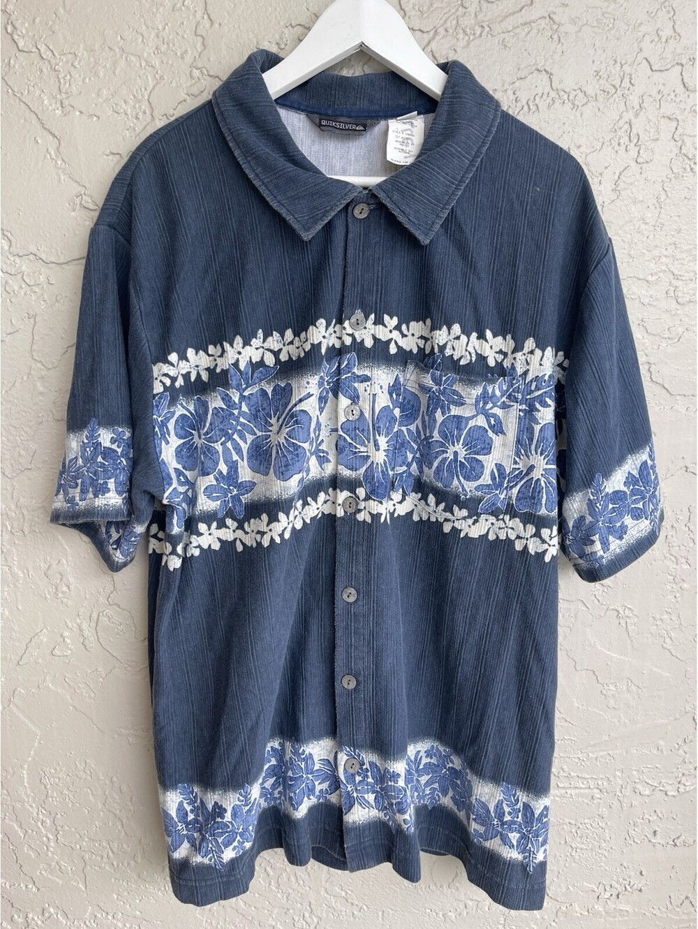 Vintage 90s Quicksilver Hawaiian Shirt Floral Men’s XL Blue